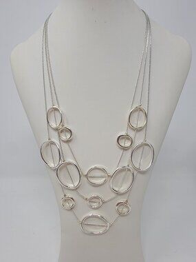 Chico’s Silver Tone Multi Circle Layered Statement Necklace
